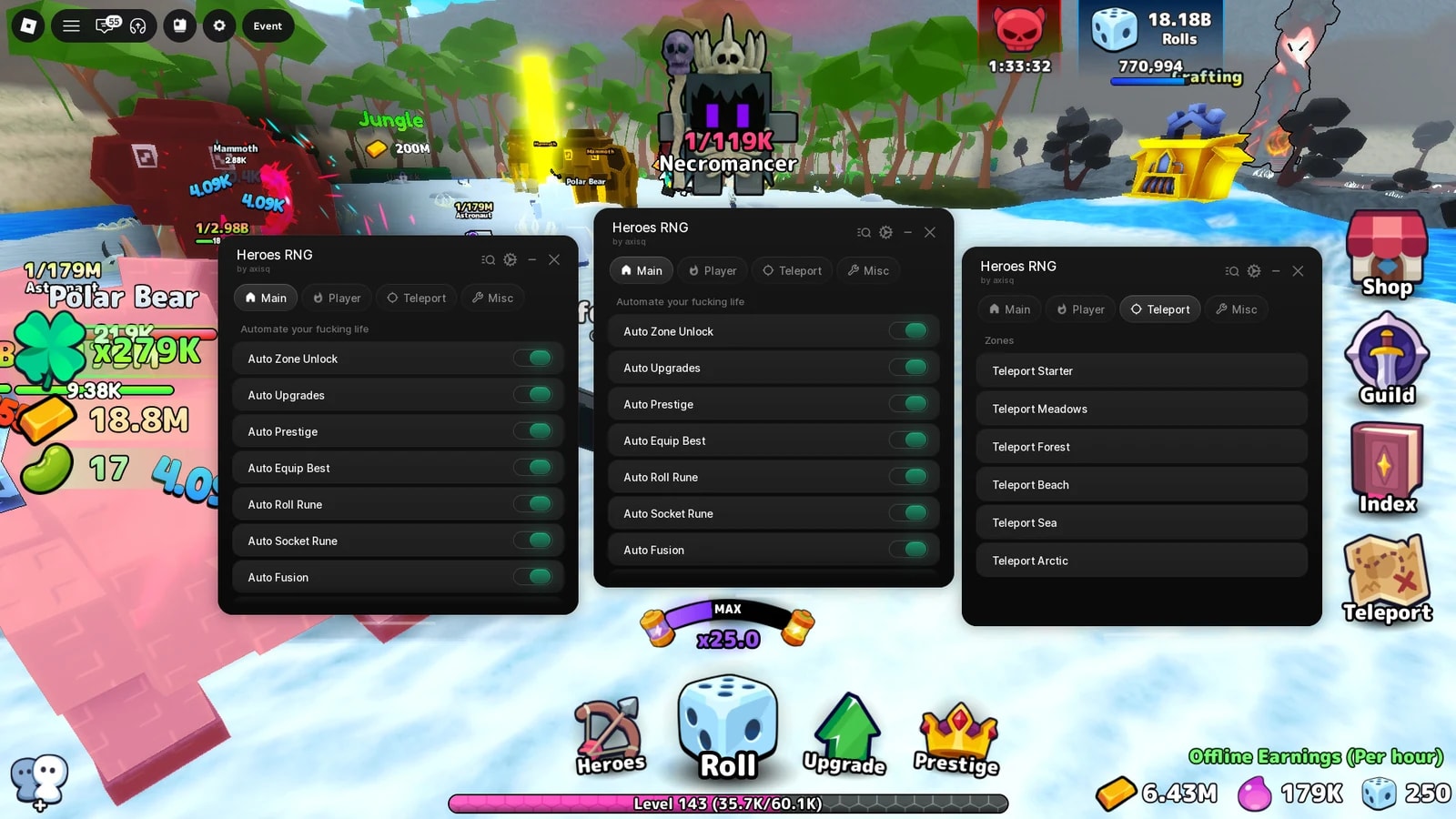 keyless & free. auto zone, upgrade, prestige, collect :3
