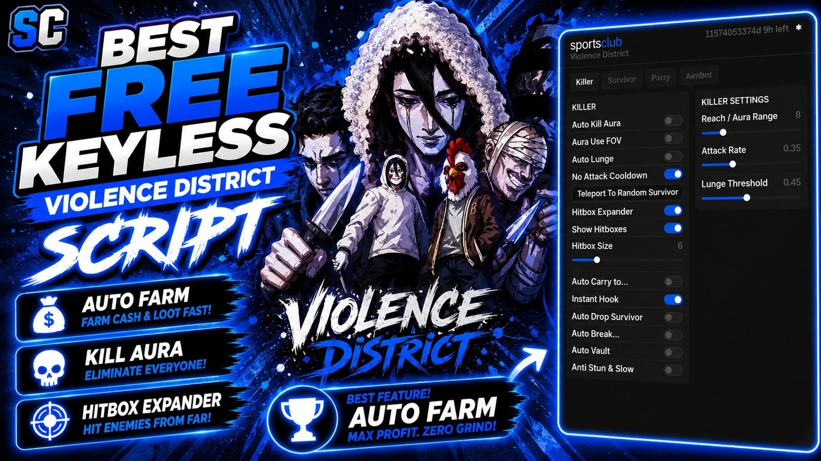 Free Violence District | Auto Farm, Kill Aura, Hitbox Expand