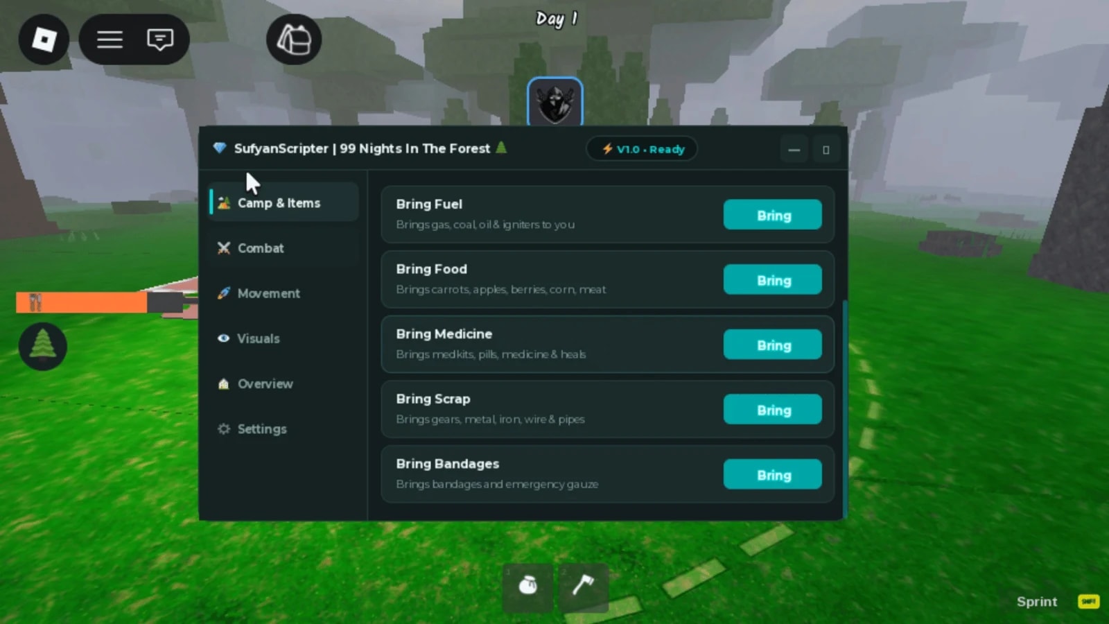 Kill Aura, God Mode, Full Bright, Bring All Items