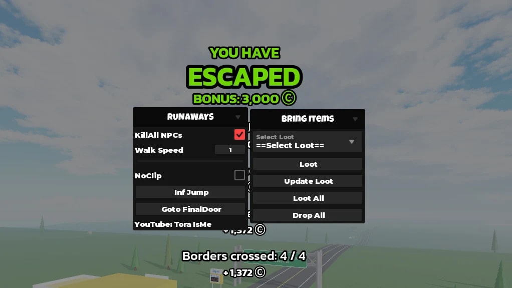 Insane script for Runaways with Kill All NPCs, Noclip, Inf J