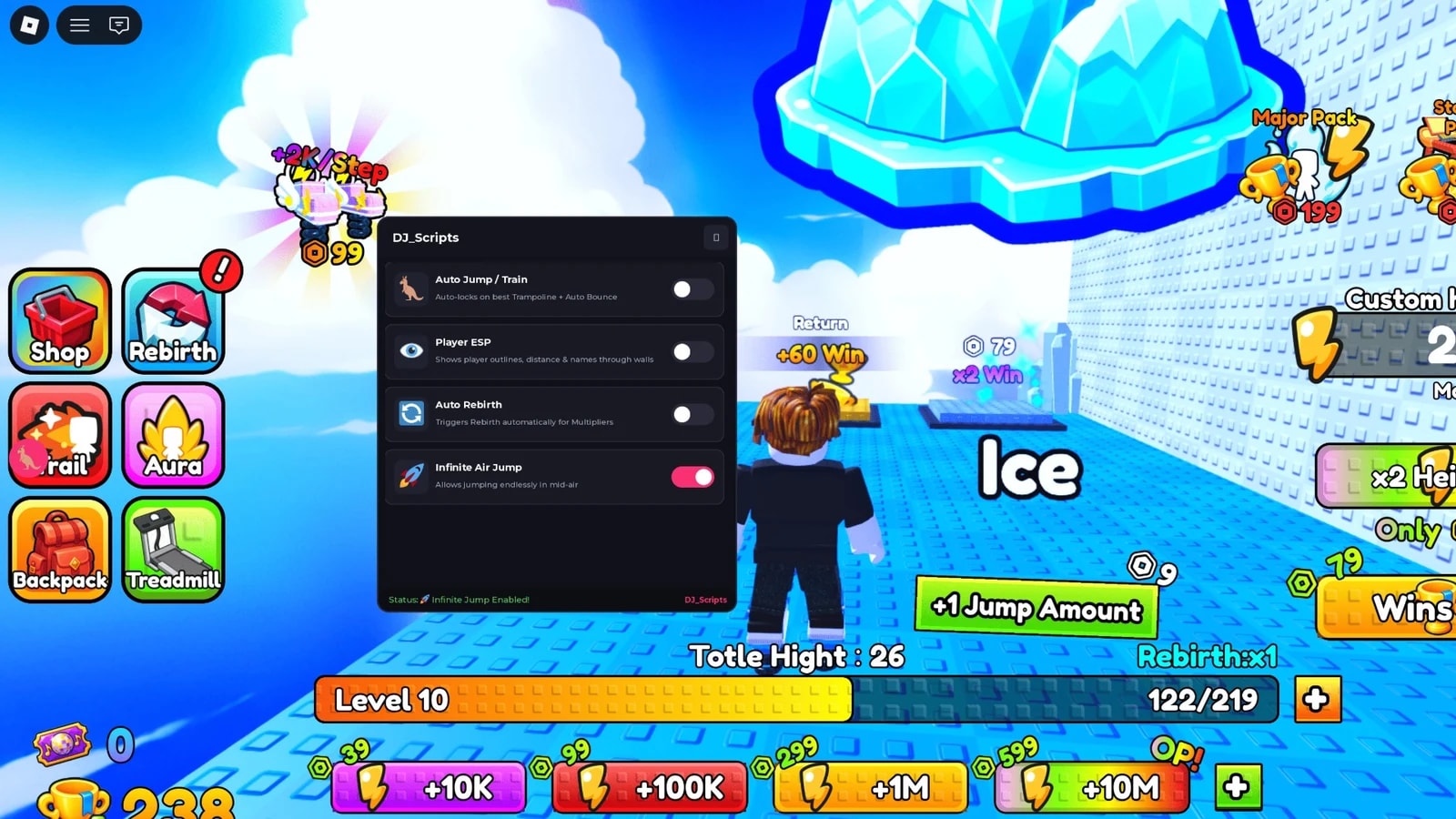 Auto Train, Infinite Jump, Auto Rebirth, Player Esp & More.