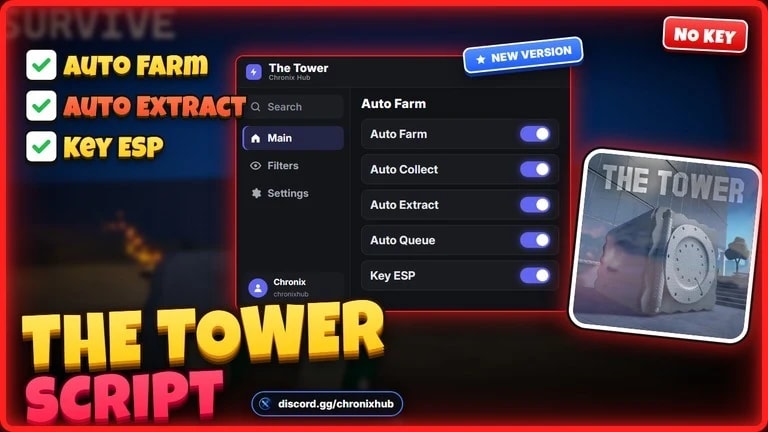 The Tower Script | AFK Farm, Key ESP, Auto Extract [NO KEY]