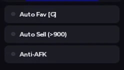 AUTO SELL, ANTI AFK, AUTO FAV UNKNOWN, MYTHIC, ANOMALY FISH