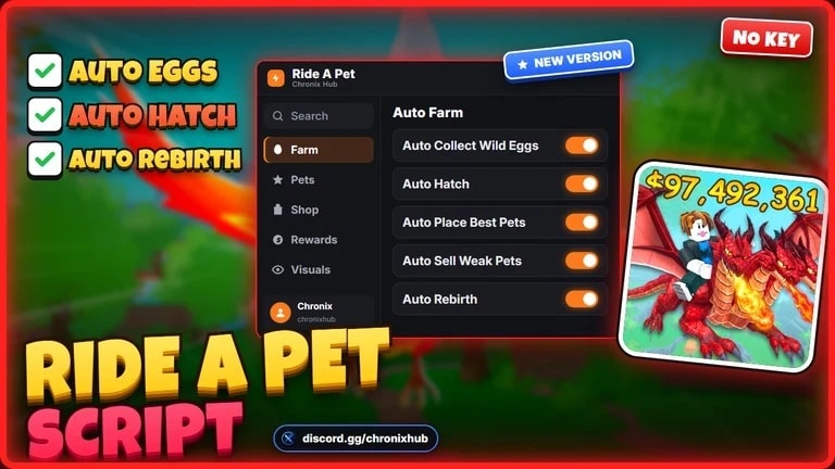 Ride A Pet Script | Auto Eggs, Auto Hatch, Rebirth [NO KEY]