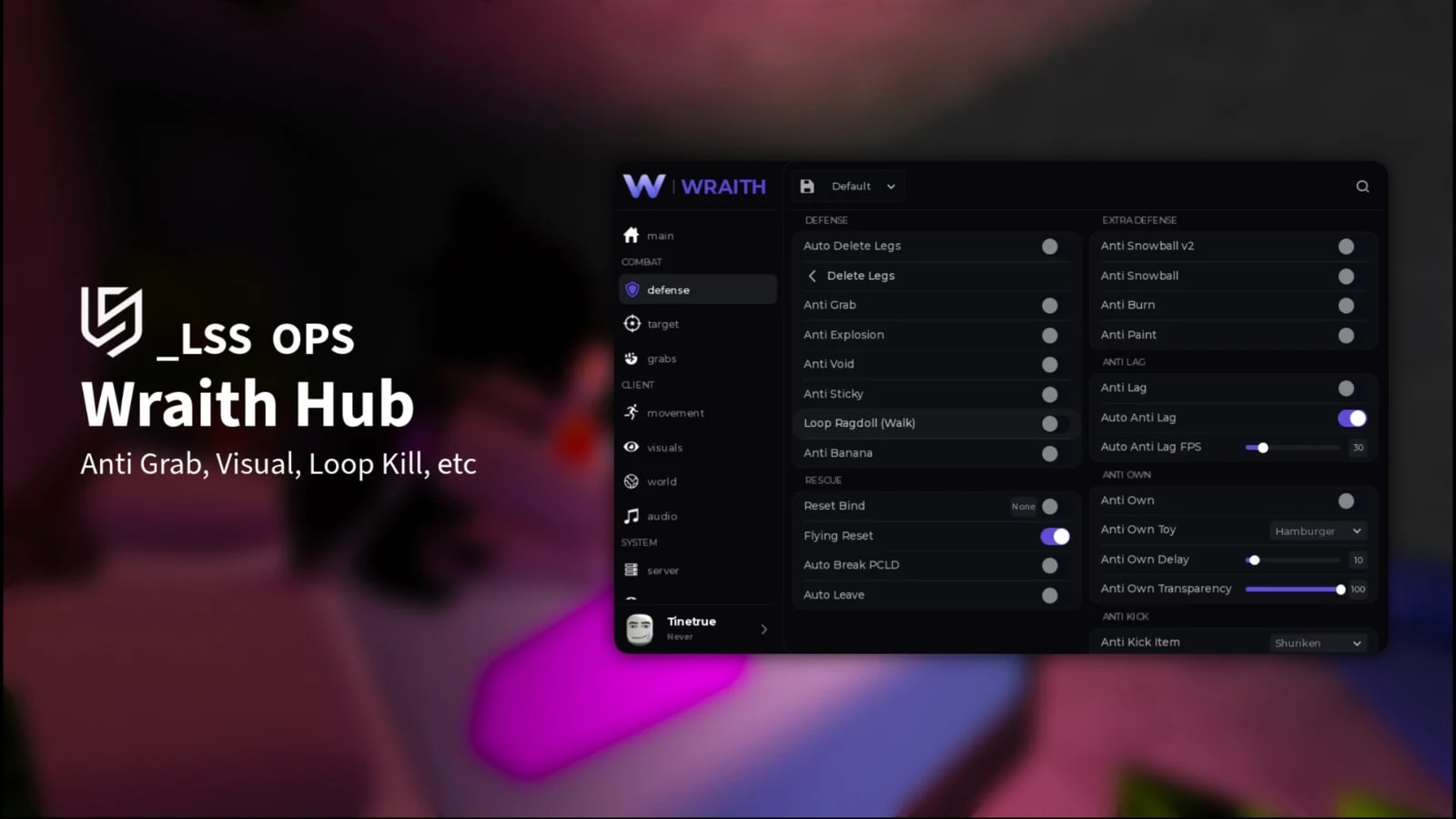 [OPENSOURCE] Wraith Hub | Anti Grab, Visual, Loop Kill, etc