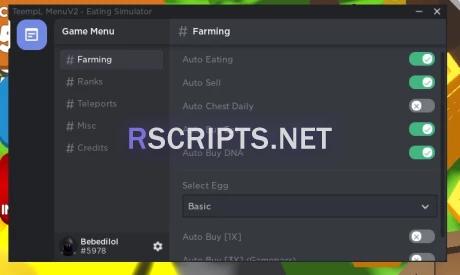 Preview of Eating Simulator Script(Auto Farm, Auto Sell, Teleports, Ranks & More)