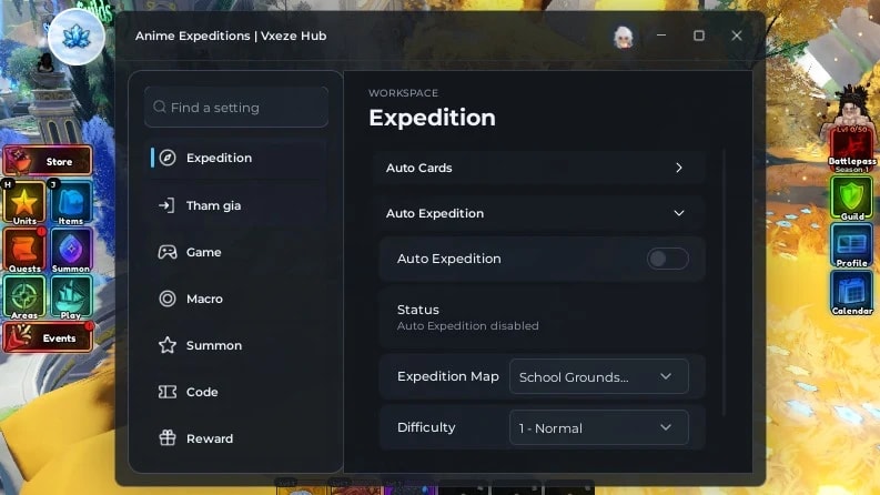 Anime Expeditions Auto Farm, Marco, Auto Summon