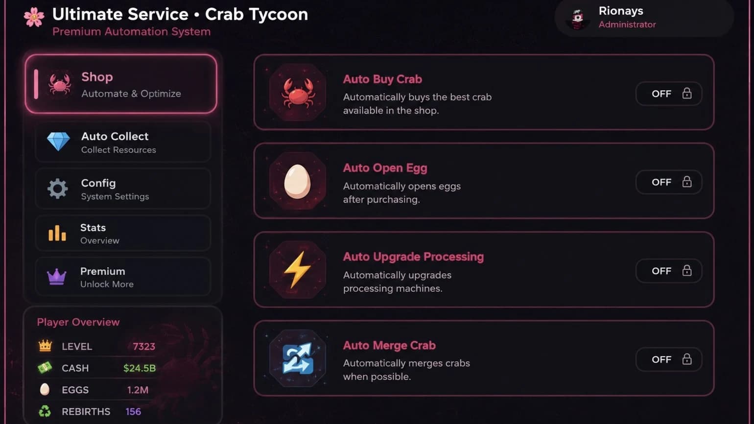 Ultimate Service - Crab Tycoon Keyless Script
