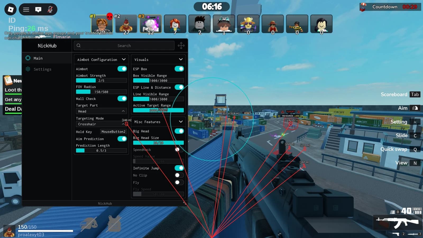 NICKHUB | BIG HEAD AIMBOT ESP AIM PREDIC FLY SPEED AND MORE