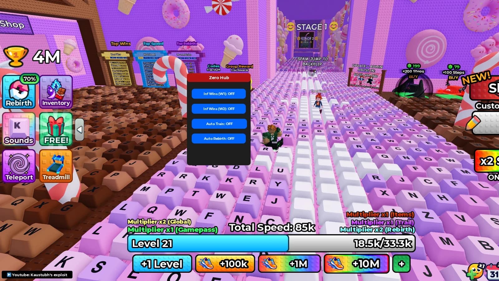 Infinite wins world 1 and 2 , Fast train, Auto rebirth