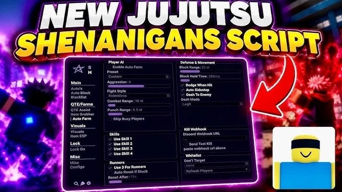 Jujutsu Shenanigans, Aimbot, Auto Block, Chams ESP, Noclip