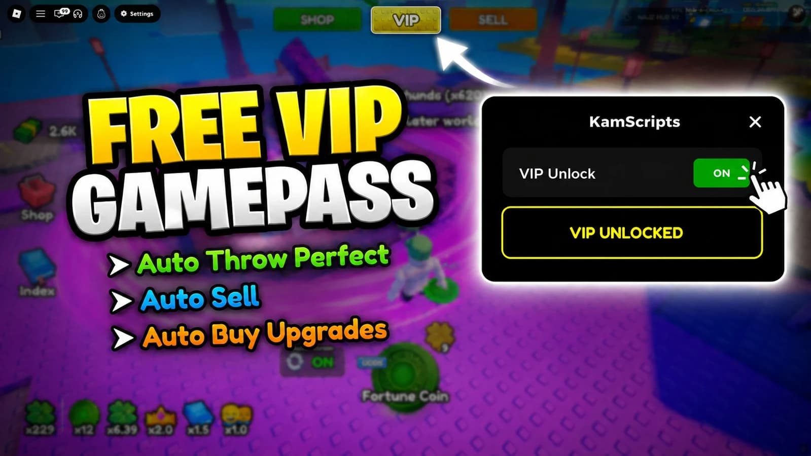 free vip gamepass, auto throw perfect, op autofarm & more