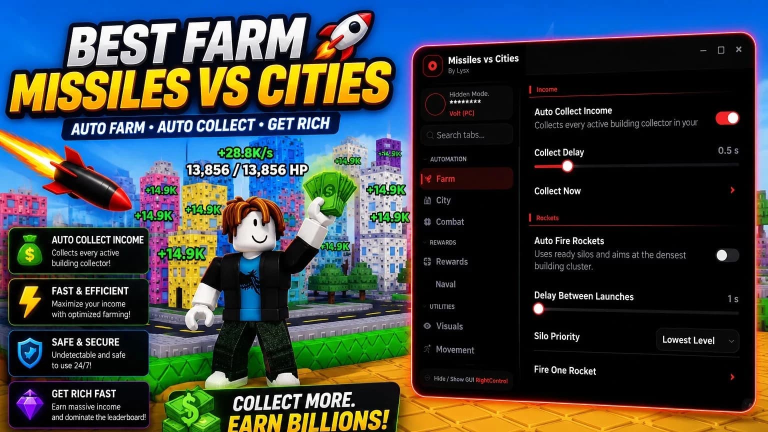 ๐ MISSILES VS CITIES | AUTO-FARM + AUTO-UPGRADE | NO KEY |
