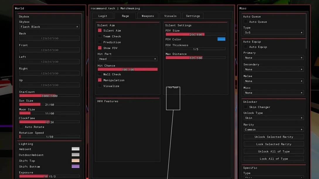 rocommand aimbot, silent aim, visuals, auto queue