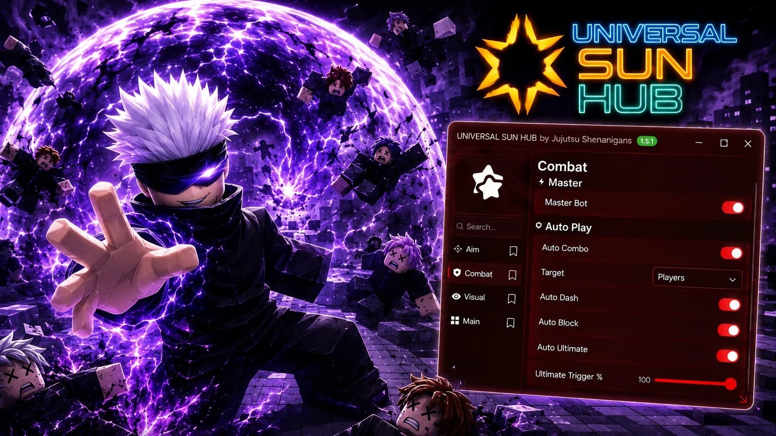 Universal Sun Hub Jujutsu Shenanigans Auto Farm Kill And Ect