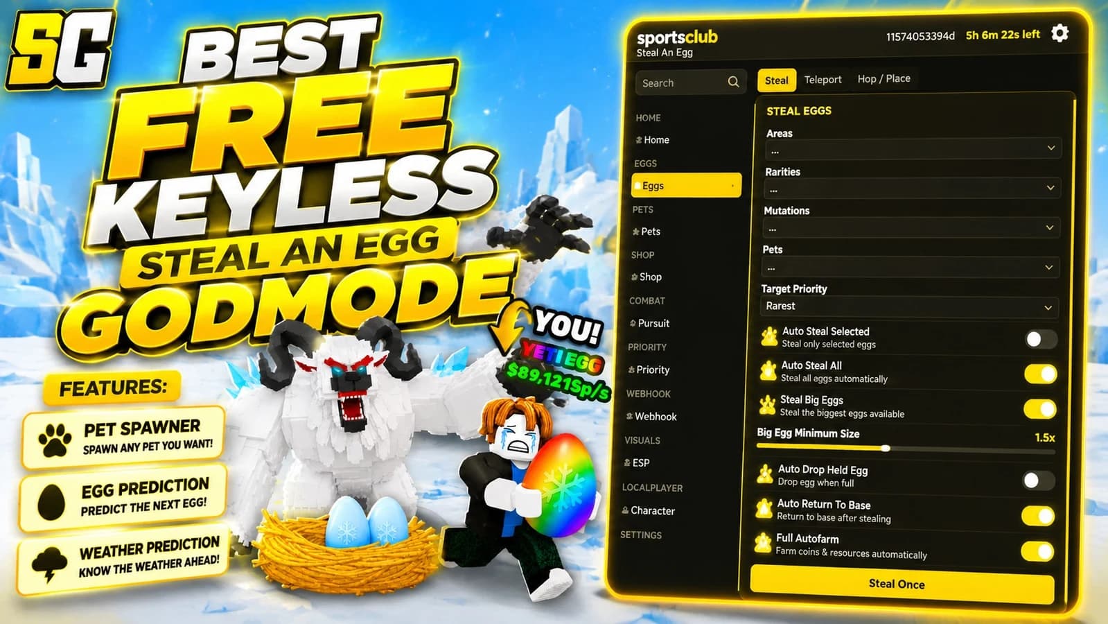 Free Steal an Egg Script | Pet Spawner & Godmode, Auto Steal