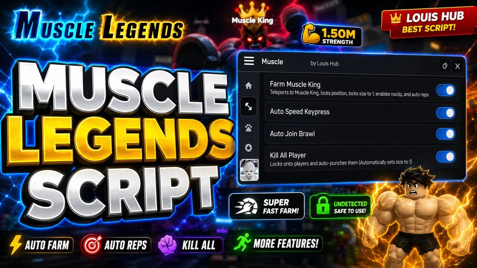 Farm Muscle King, Auto Kill All Player, and More!!!