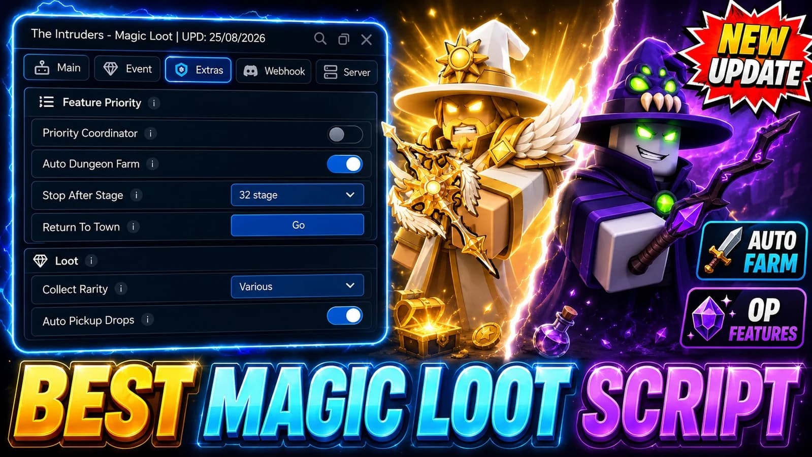 Auto dodge, Auto Farm — Dungeon, Dragon Hunt, Potions, ESP