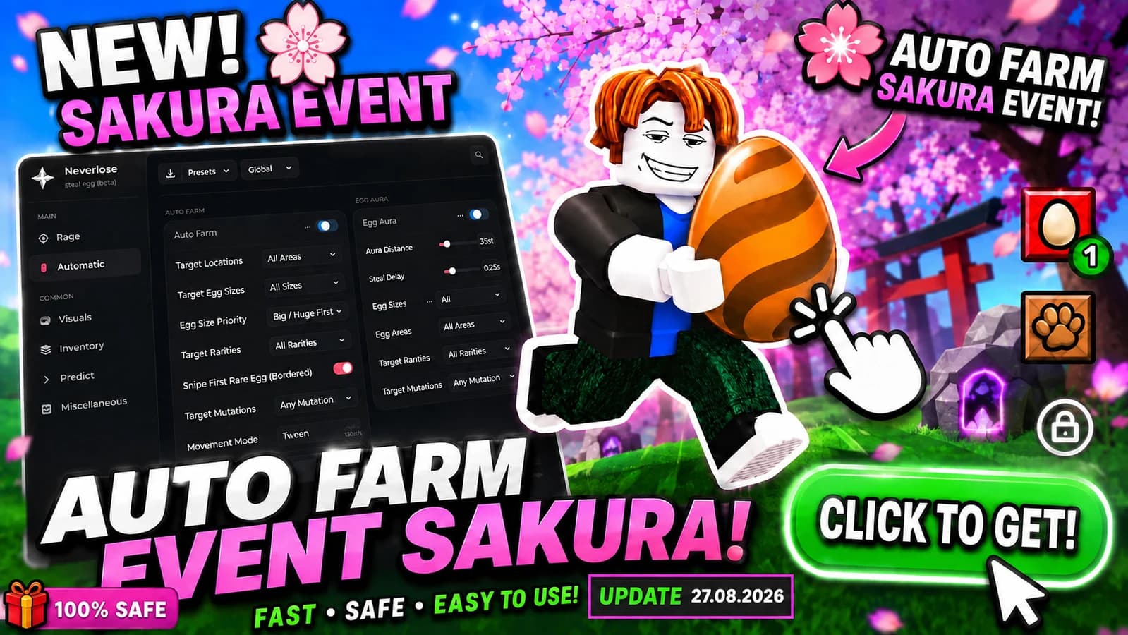 Auto steal egg🥚AUTO FARM SAKURA EVENT, AUTO FARM AND MORE!