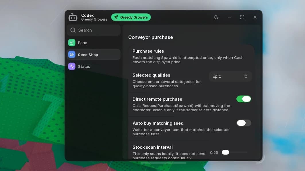 Greedy Growers — Complete Farming & Seed Shop Automation