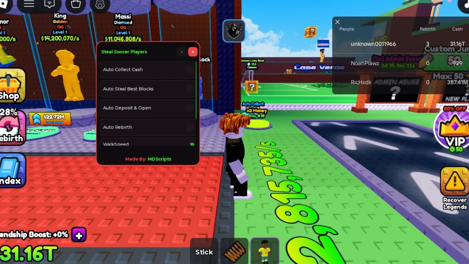 Auto Collect Cash, Auto steal Best Block, walk Speed & More