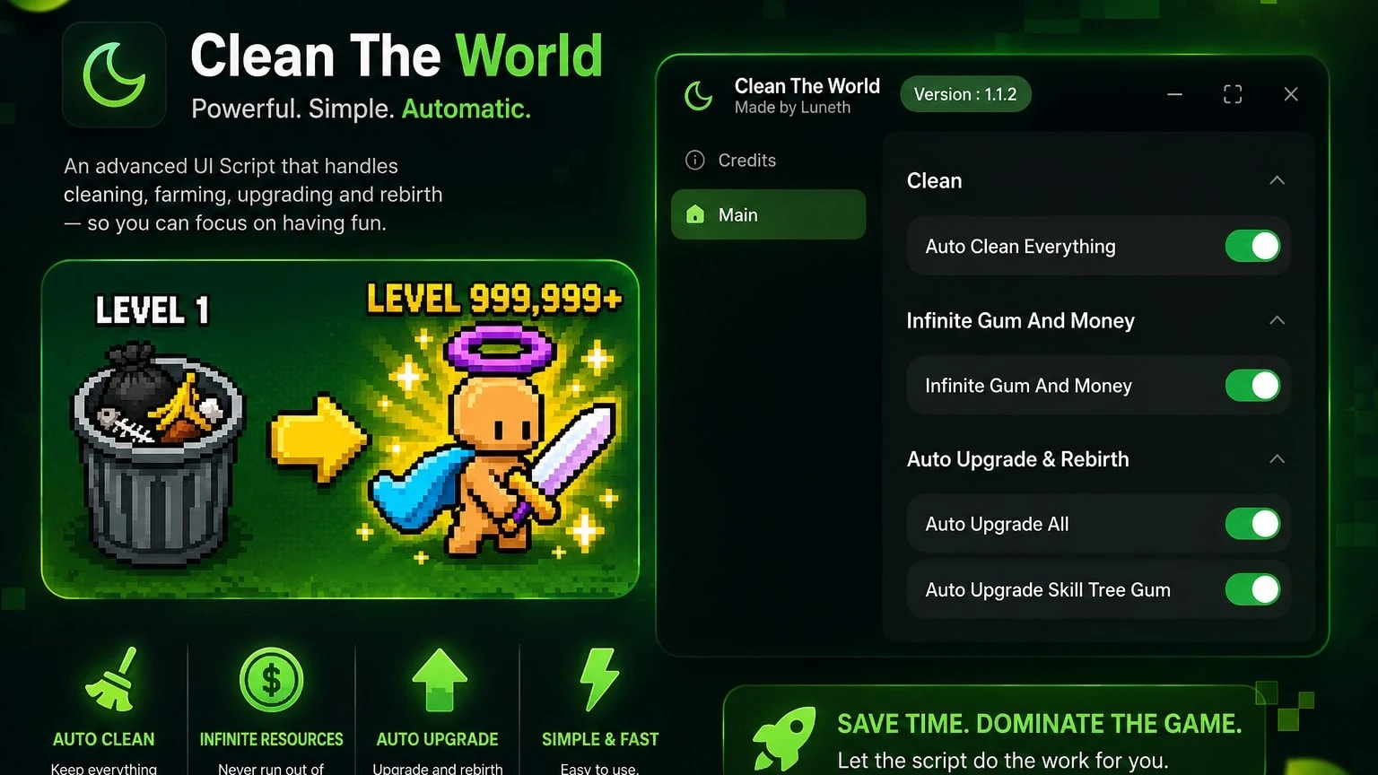 Auto Clean, Inf Gum & Money ll LunethHub
