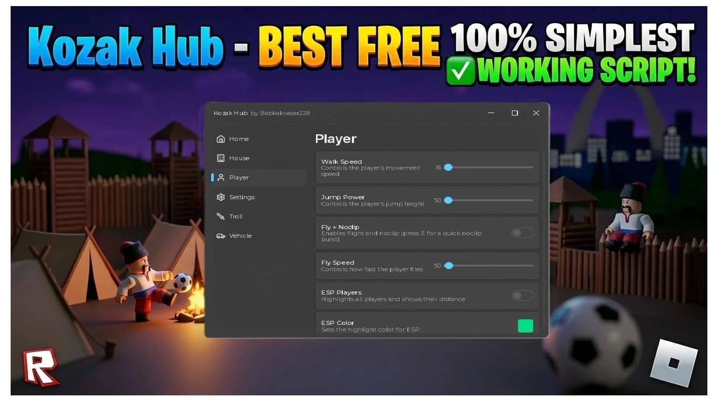 Kozak Hub - BEST FREE SIMPLEST OPEN SOURCE WORKING SCRIPT!