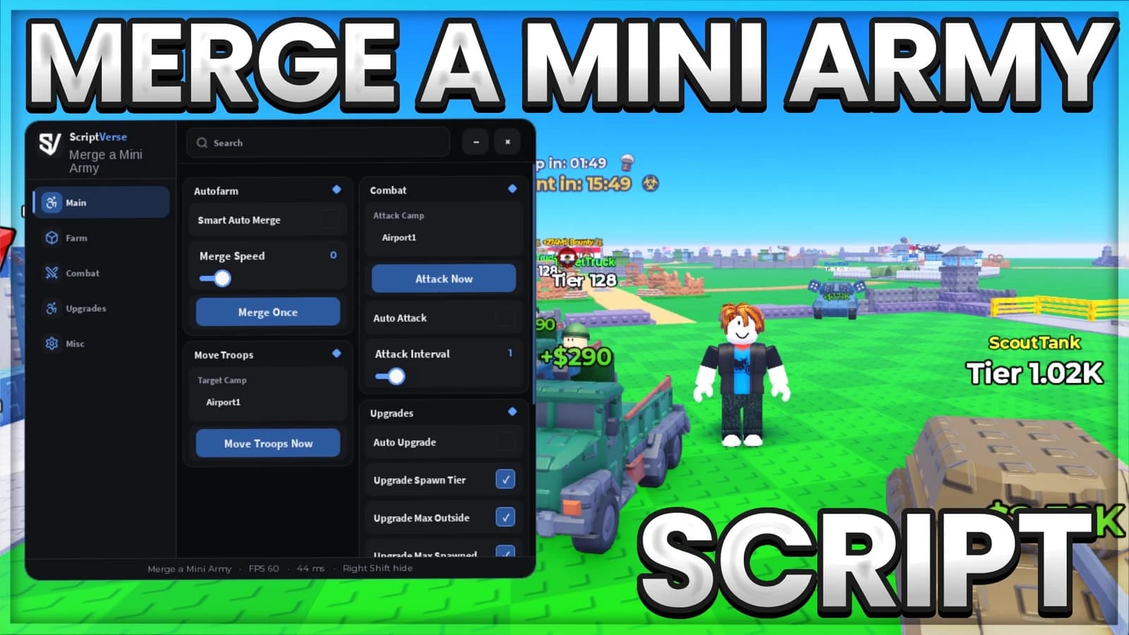 AUTO MERGE | AUTO ATTACK | AUTO UPGRADE | MOVE TROOPS