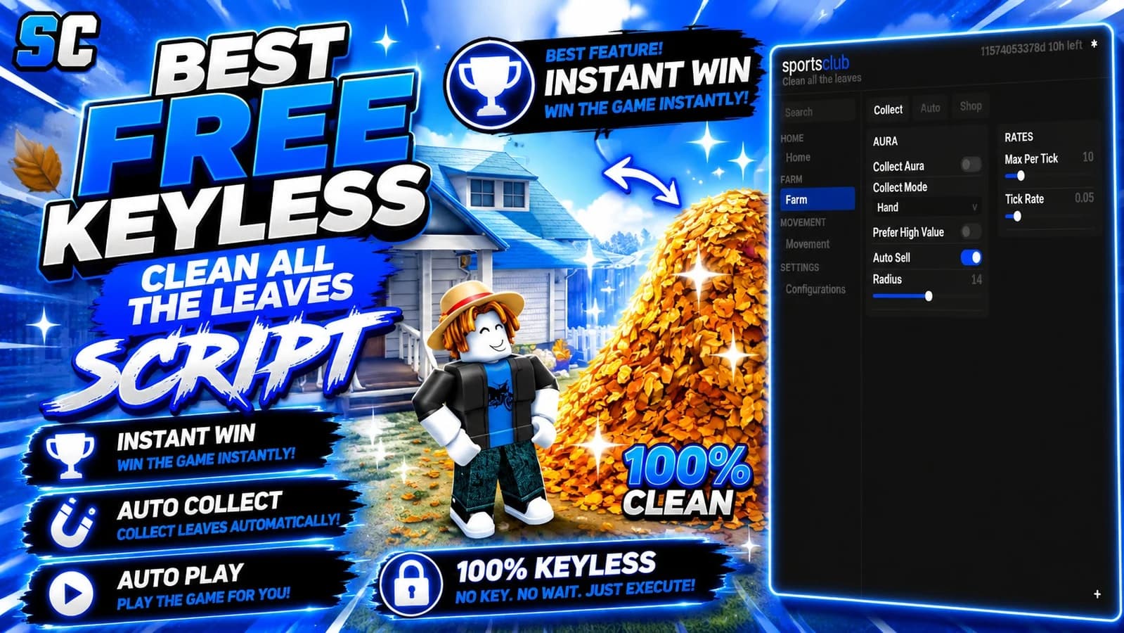 Free Clean all the leaves Script | Instant Win, Auto Play