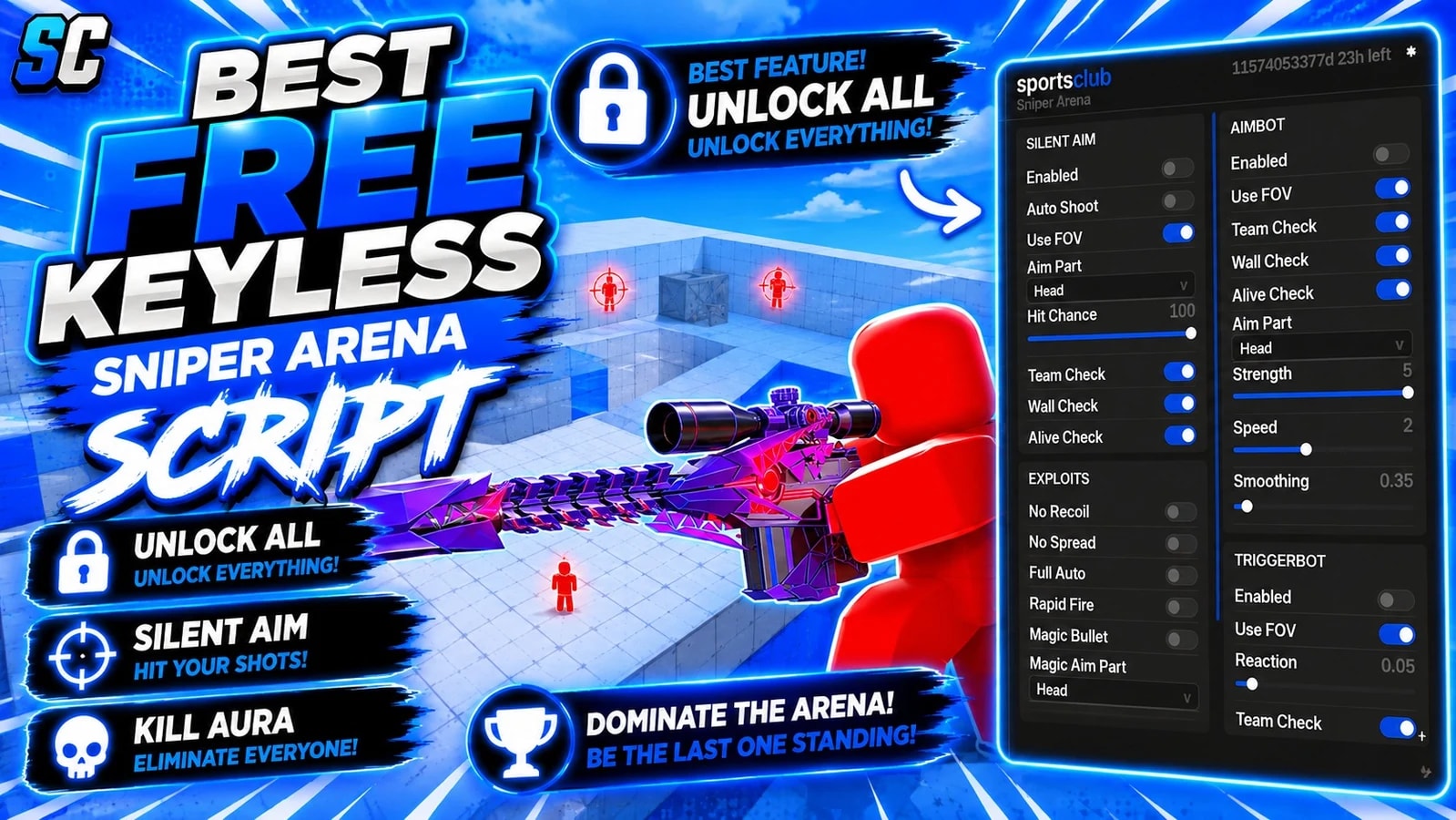 Free Sniper Arena Script | Unlock All, Kill All, Silent Aim