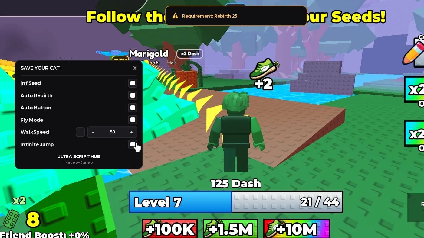nfinite seeds , auto rebirth , auto button , fly mode ,