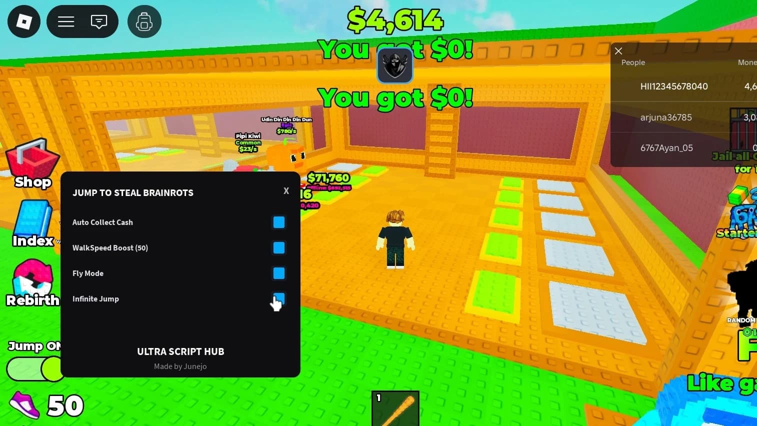 auto collect cash , walkspeed , fly , infinite jump