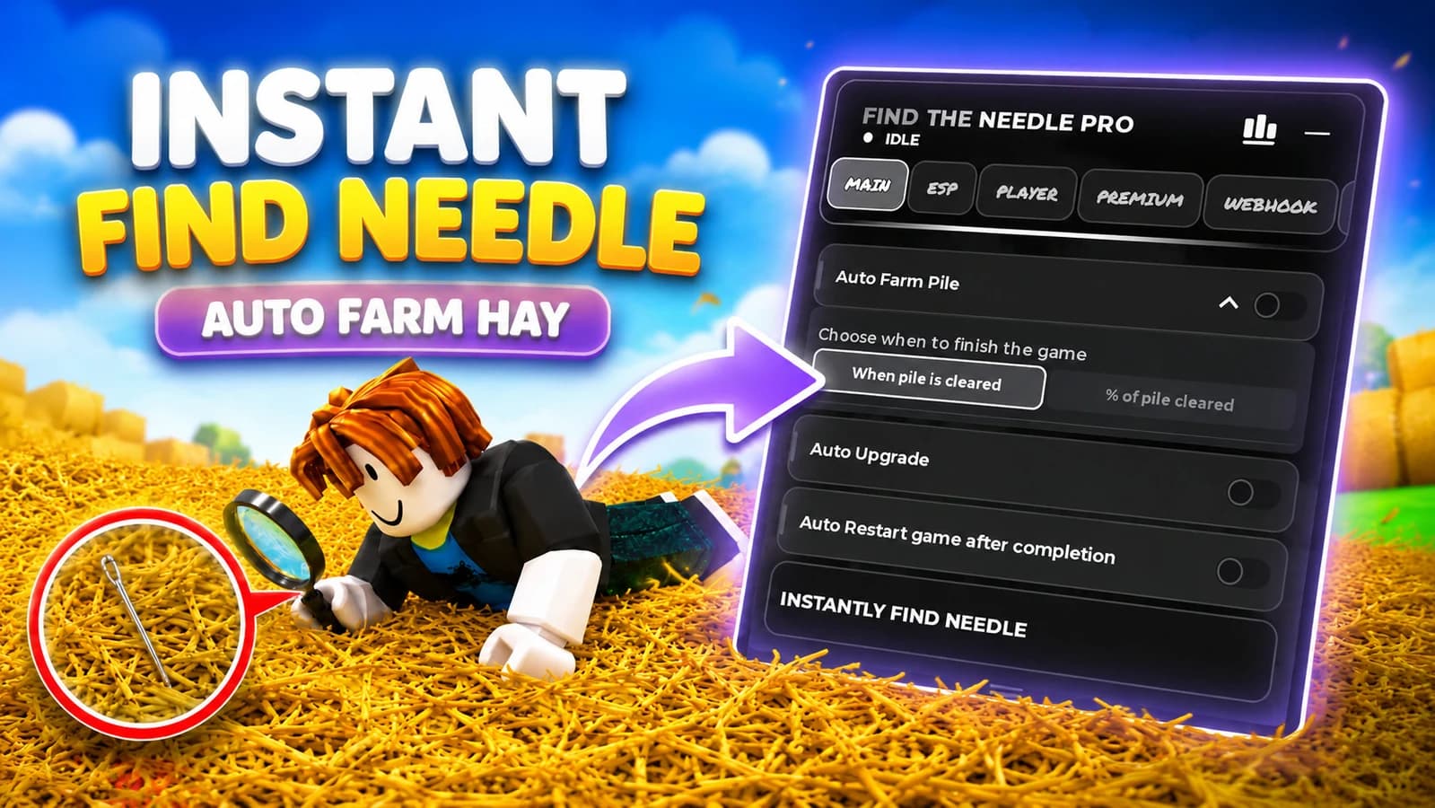 Instantly Find Needle | Needle ESP | Auto Farm Hay | More ++