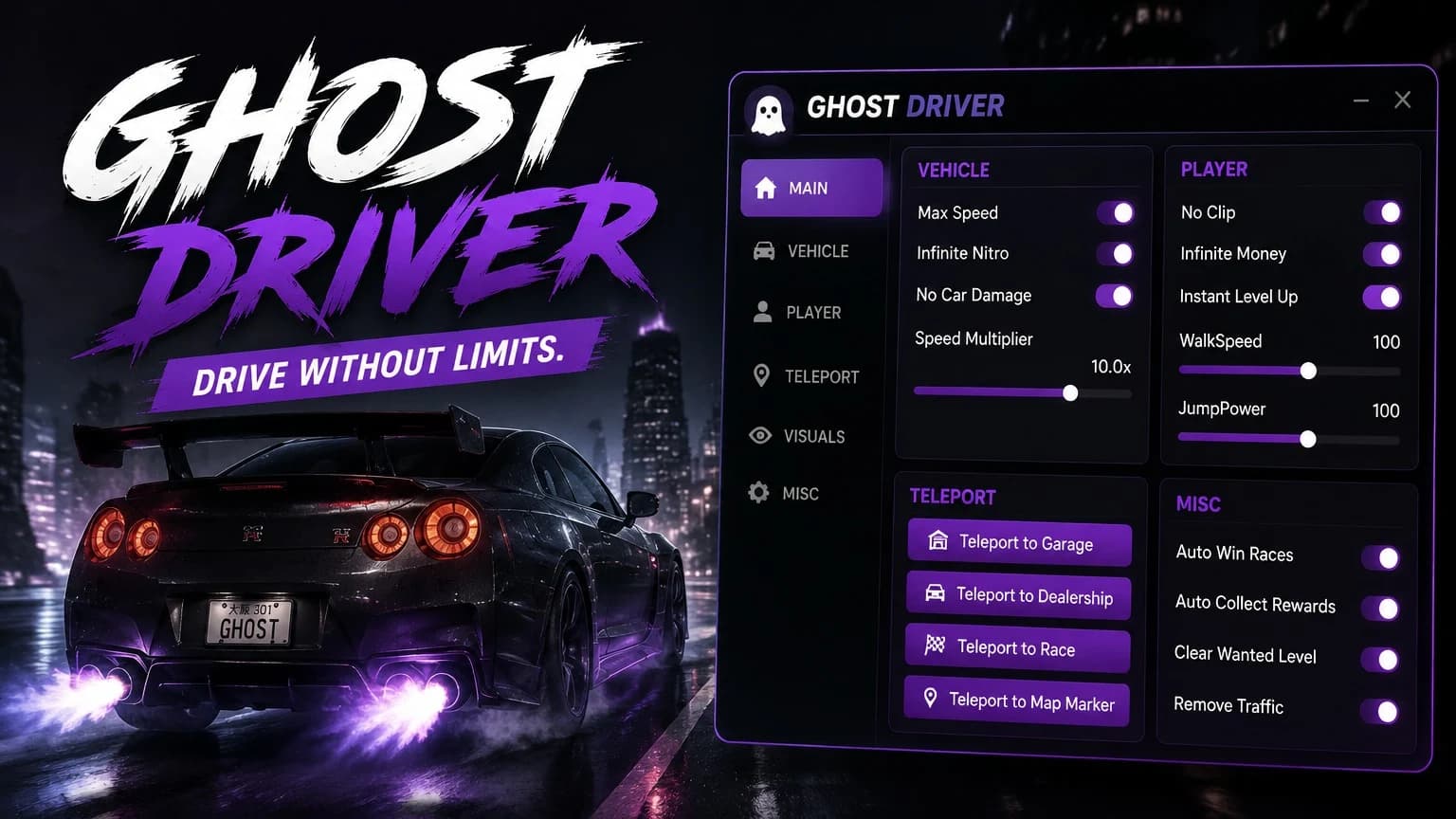 (OP) - Ghost Driver - 40+ Features (Auto Farm Millions)
