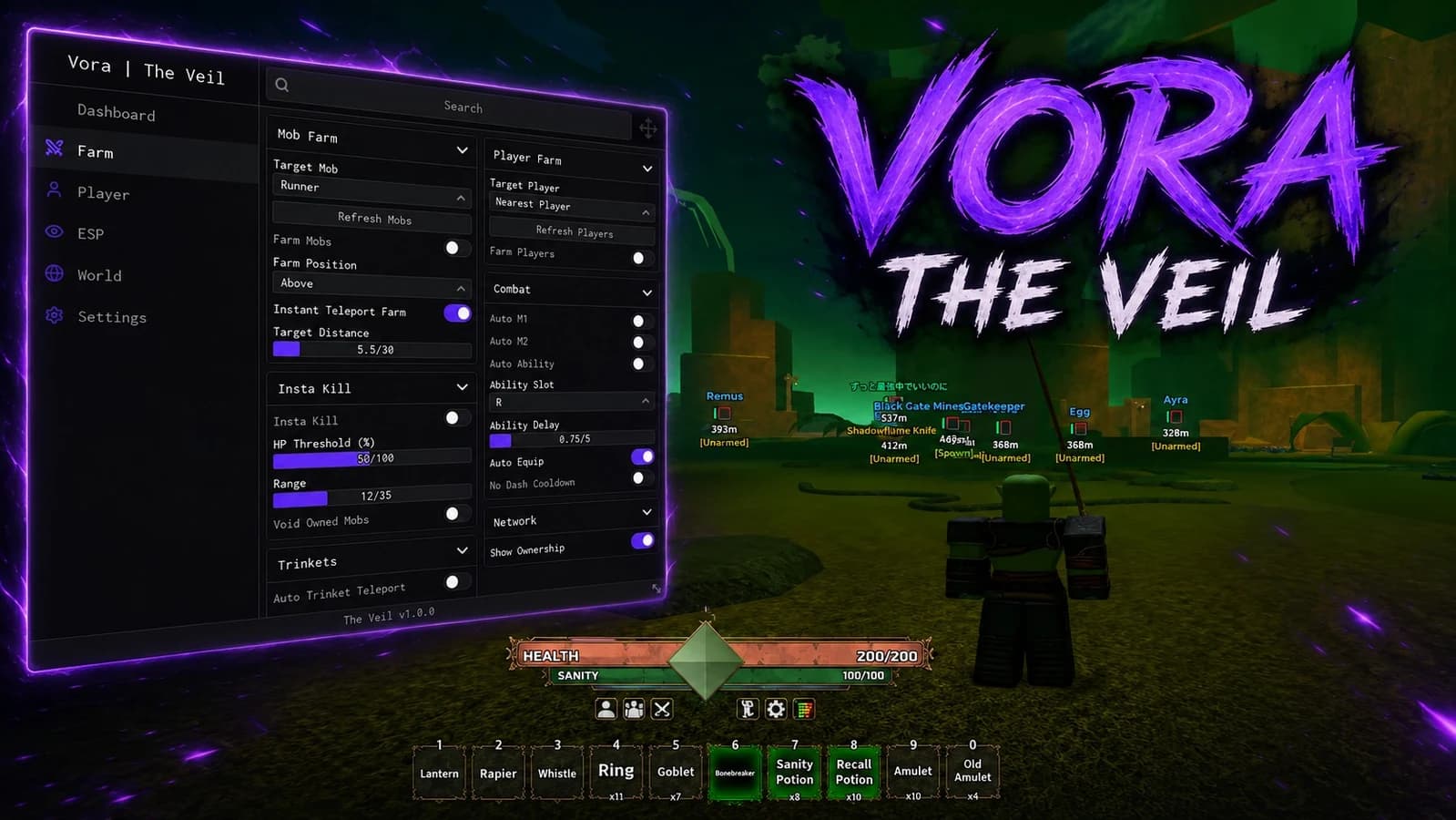 OP VEIL | GOD MODE , INSTA KILL , Auto Farm ,Teleport & More