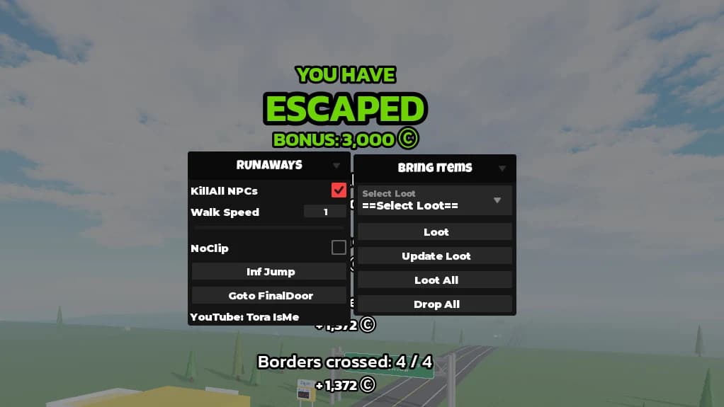 Insane script for Runaways with Kill All NPCs, Noclip, Inf J