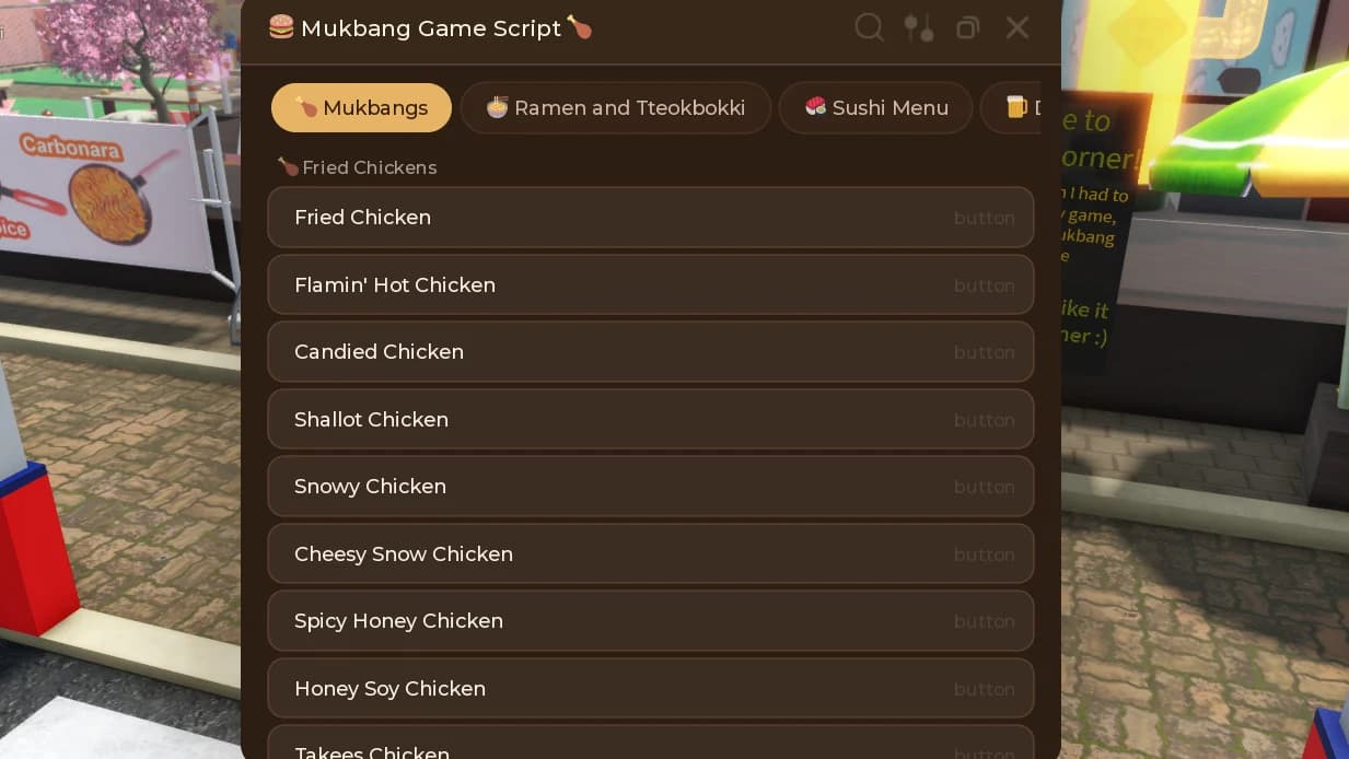 This script for Mukbang Game on Menu: Mukbangs, Ramen and Tt