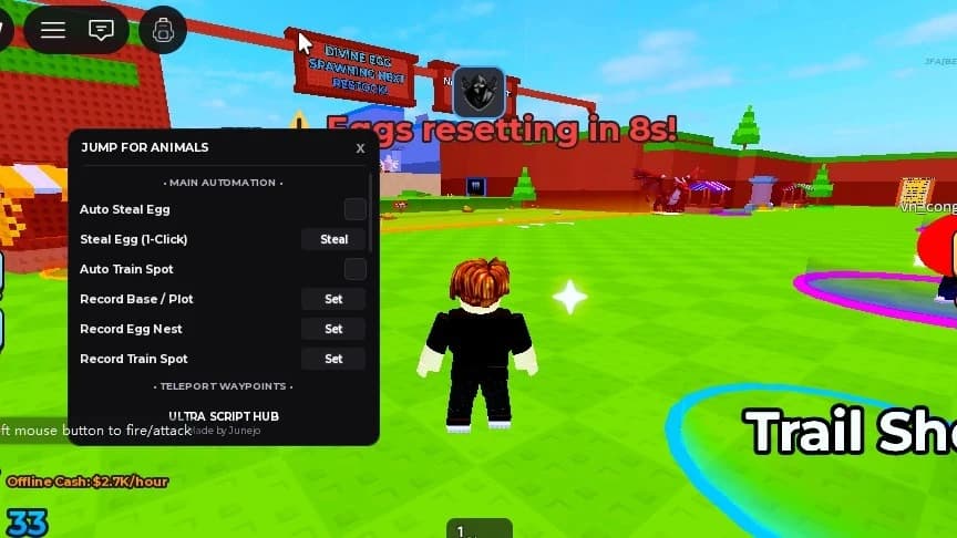 steal rarity ,train 2x , telepoprt , auto farm ,