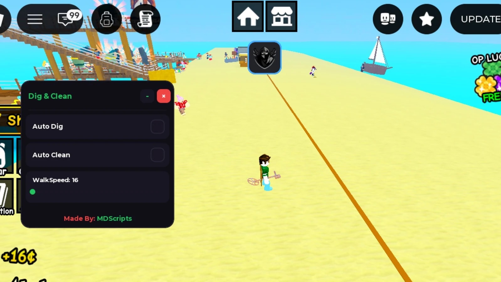 Auto Dig, Auto clean, Walkspeed