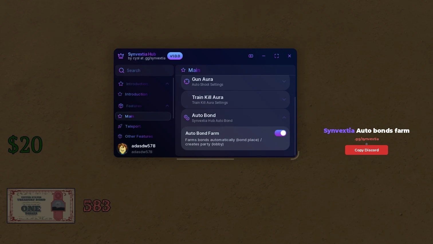 Synvextia Hub dead rails auto bond get up to 150 bonds