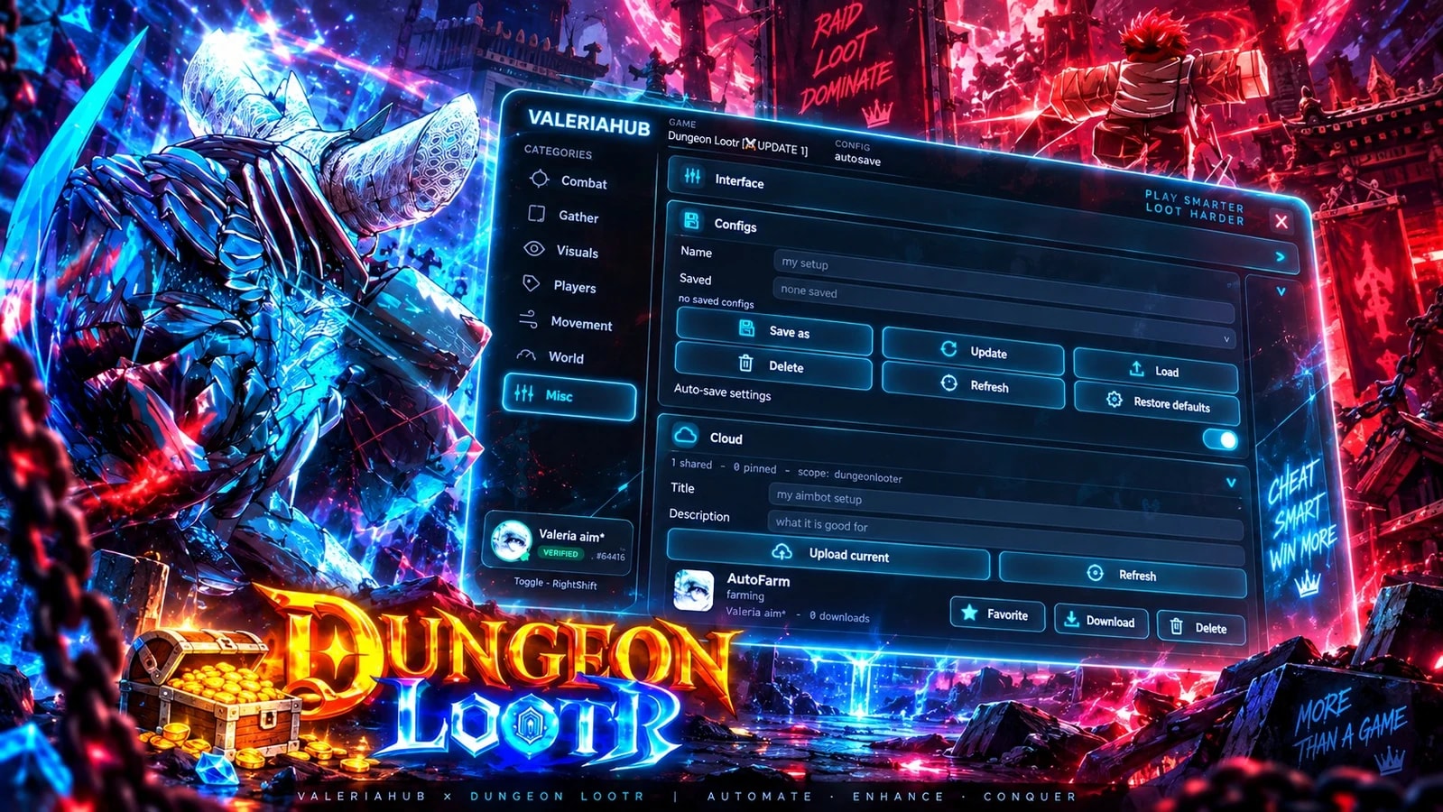 ValeriaHub Smart AutoFarm AutoLoot Auto Retry & more