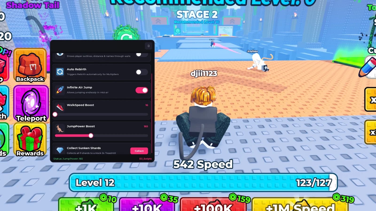 Auto Treadmil, Infinite Air Jump, Click to collect Shards...