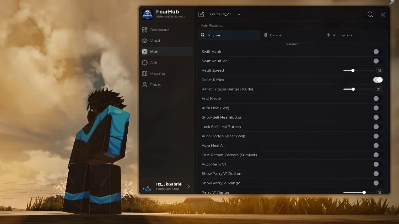 FourHub Auto Escape,MiniMap,AutoParry,Menu Troll And More