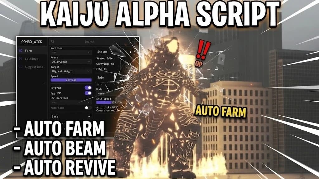 Auto Farm, Cell Spoofer, Auto Revive, Auto Beam, Fly