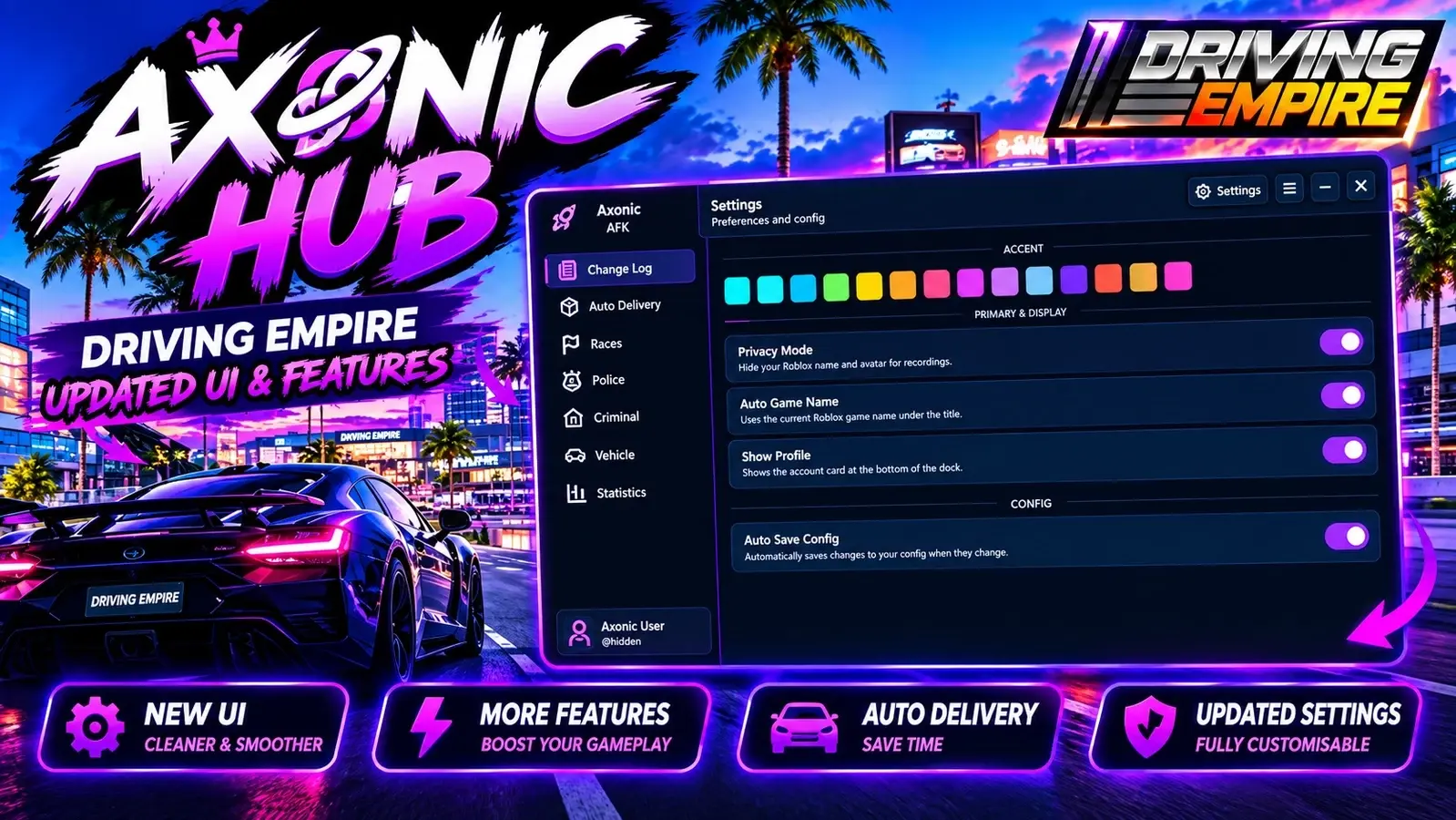 AXONIC HUB | DRIVING EMPIRE FEATURES & UI UPDATE 100% WORKIN