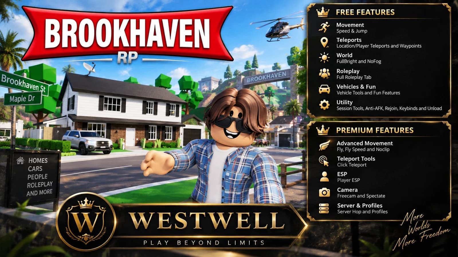 Teleports • Roleplay • Vehicles • Fly • ESP • Freecam