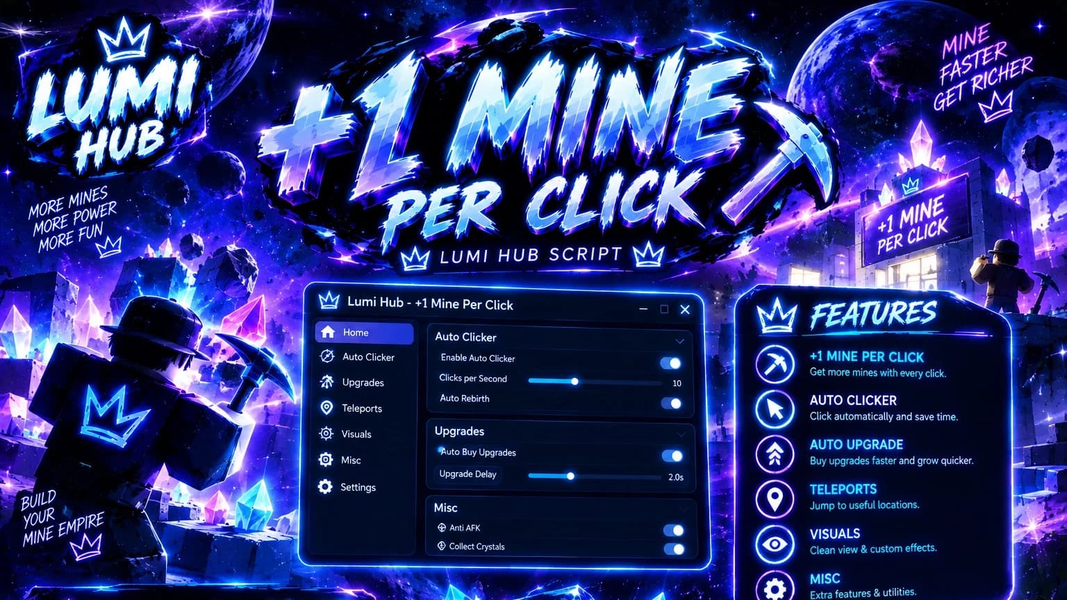 ⚡ Lumi Hub | +1 Mine Per Click | AUTO CLICK + AUTO UPGRADE