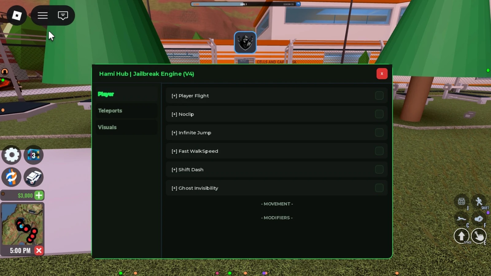 Flight, No Clip, Invisibility, ESP