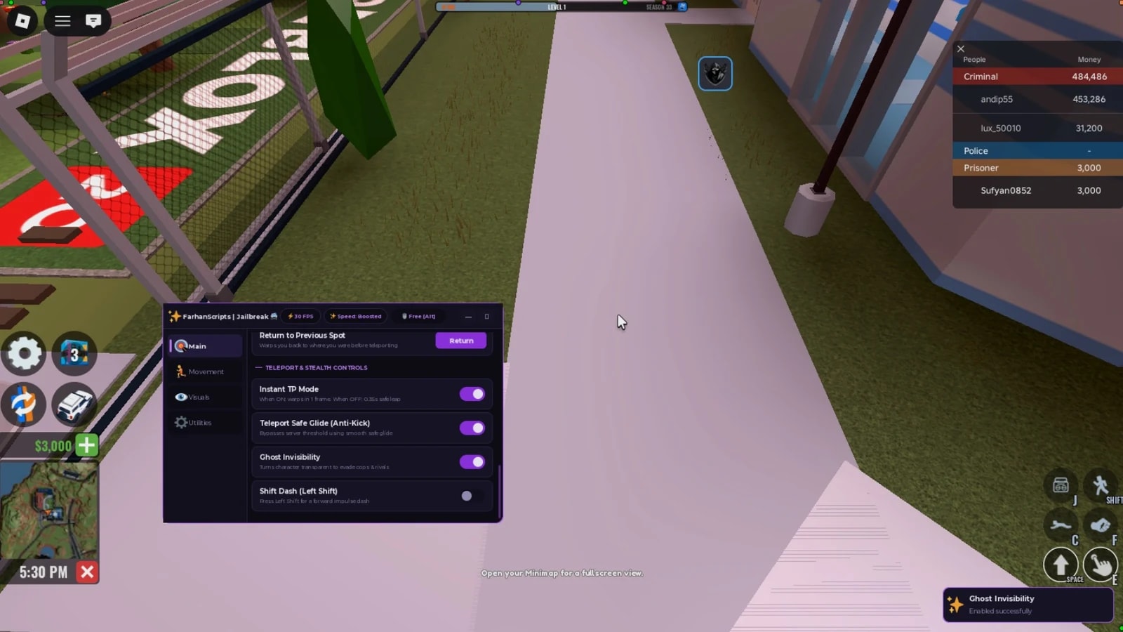 Ghost Invisibility, NoClip, Infinite Jump & More