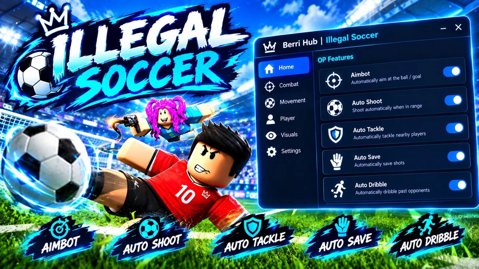 Illegal Soccer Auto Play Auto Kick Auto Dribble Etc